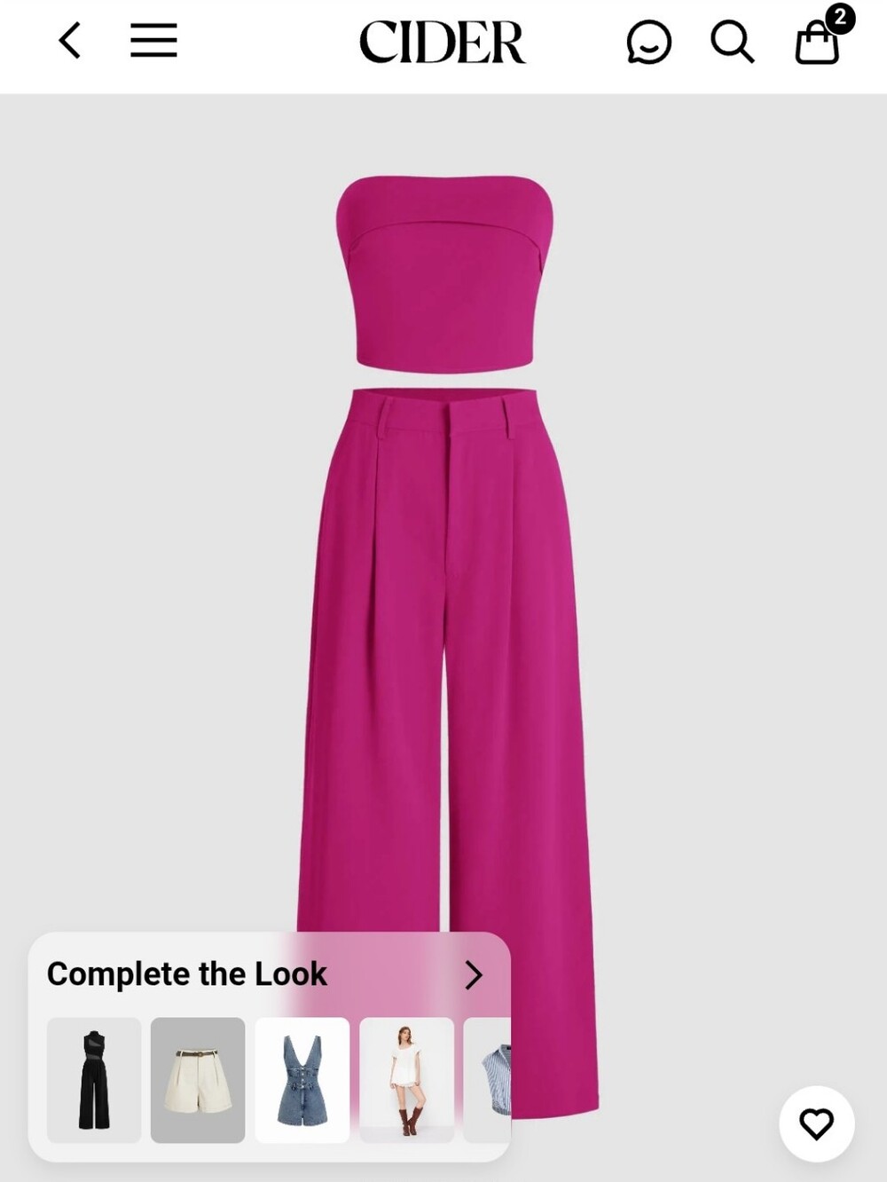 Cider Strapless Wide-Leg Set in Bright Fuchsia